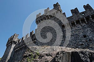 The Murata or city wall with battlements of Castelgrande castle in Bellinzona, Switzerland
