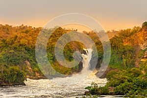 The Murchison waterfall on the Victoria Nile at sunset, Uganda.