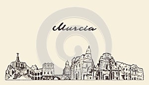 Murcia skyline Spain hand drawn vector sketch city