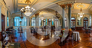 MURCIA, SPAIN, JUNE 19, 2019: Restaurant inside of the Real Casino de Murcia in Spain...
