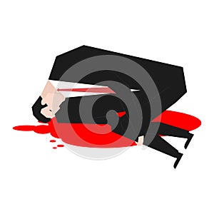 Murder of businessman. Dead Boss in pool of blood. Vector illustration