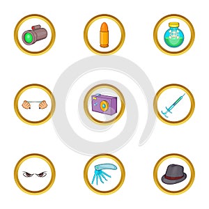 Murder equipment icons set, cartoon style