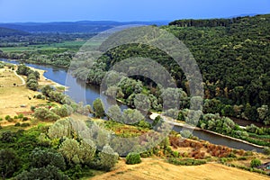 The Mures river, 789 km long, upstream from the city Lipova, in a clear autumn evening