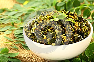 Muriga ila, ela thoran from Kerala cuisine.