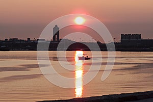 Murky morning Boston harbor