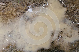 Murky water puddle on dirt ground grunge texture