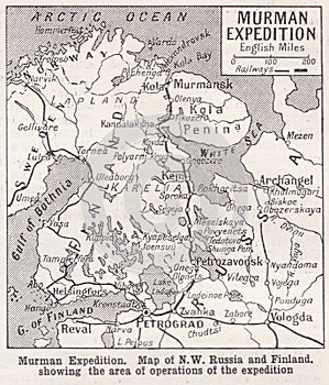 Vintage map of the Murman Expedition