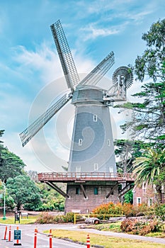 Murphy Windmill in Golden Gate Park, San Francisco, beautiful landscape. Travel concept, landmarks, architecture