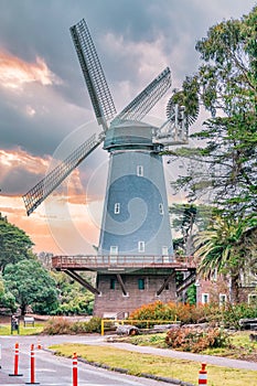 Murphy Windmill in Golden Gate Park, San Francisco, beautiful landscape. Travel concept, landmarks, architecture