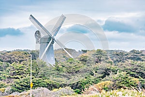 Murphy Windmill in Golden Gate Park, San Francisco, beautiful landscape. Travel concept, landmarks, architecture