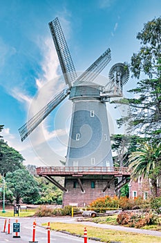 Murphy Windmill in Golden Gate Park, San Francisco, beautiful landscape. Travel concept, landmarks, architecture