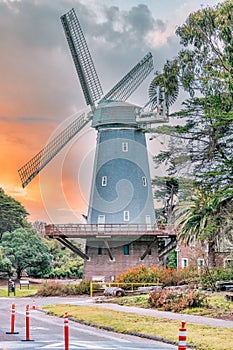 Murphy Windmill in Golden Gate Park, San Francisco, beautiful landscape. Travel concept, landmarks, architecture