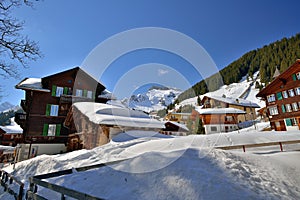 Murren ski village in snow mountain of Interlaken