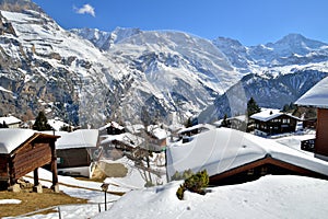 Murren ski village in snow mountain of Interlaken