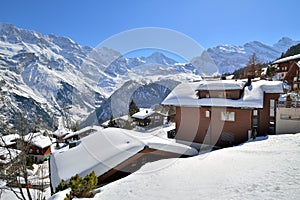 Murren ski village in snow mountain of Interlaken