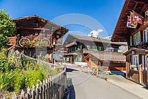 Murren, Switzerland : July 20, 201 - Traditional wodden house in Murren, a traditional Walser mountain village in the Bernese