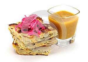 Murtabak with Dhall Gravy and Onion Pickle photo