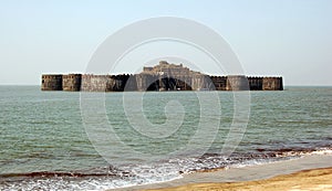 Murud-Janjira Fort situated on an oval-shaped rock off the Arabian Sea coast near the port town of Murad, 165 km or 103 mi south