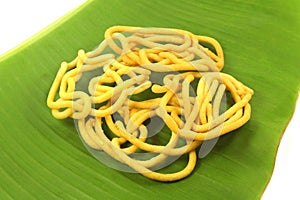 Murukku indian recipe on natural banana leaf