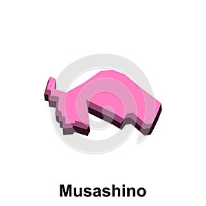 Musashino High detailed map vector illustration, pink color on white background