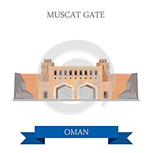 Muscat Gate Oman vector flat attraction travel landmark