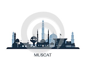 Muscat skyline, monochrome silhouette.