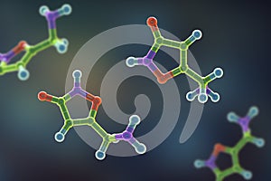 Muscimol molecule, 3D illustration