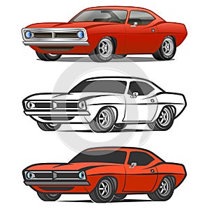 Muscle car cartoon classic vector poster t-shirt print