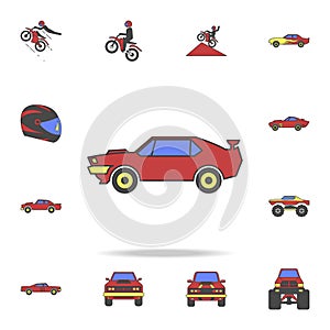 muscle car field coloricon. Detailed set of color big foot car icons. Premium graphic design. One of the collection icons for