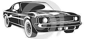 Muscle car icon. Black vintage auto vehicle