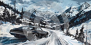 muscle car illustration, motors, roadtrips, ai image of cars