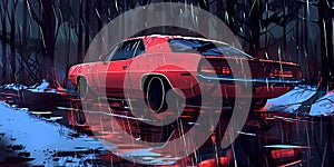 muscle car illustration, motors, roadtrips, ai image of cars