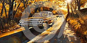 muscle car illustration, motors, roadtrips, ai image of cars