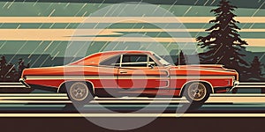 muscle car illustration, motors, roadtrips, ai image of cars