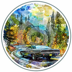 muscle car illustration, motors, roadtrips, ai image of cars