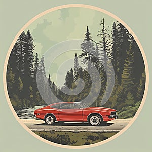 muscle car illustration, motors, roadtrips, ai image of cars