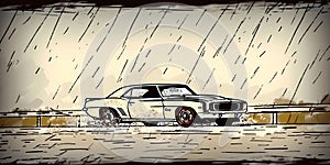 muscle car illustration, motors, roadtrips, ai image of cars