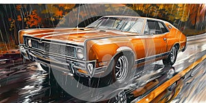 muscle car illustration, motors, roadtrips, ai image of cars