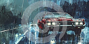 muscle car illustration, motors, roadtrips, ai image of cars