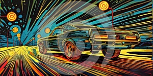 muscle car illustration, motors, roadtrips, ai image of cars