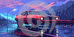 muscle car illustration, motors, roadtrips, ai image of cars