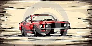 muscle car illustration, motors, roadtrips, ai image of cars