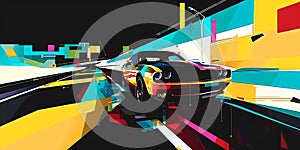 muscle car illustration, motors, roadtrips, ai image of cars