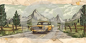 muscle car illustration, motors, roadtrips, ai image of cars