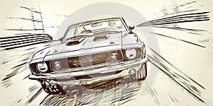 muscle car illustration, motors, roadtrips, ai image of cars