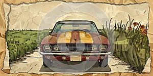 muscle car illustration, motors, roadtrips, ai image of cars