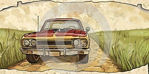 muscle car illustration, motors, roadtrips, ai image of cars