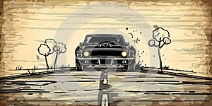 muscle car illustration, motors, roadtrips, ai image of cars