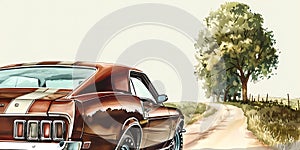 muscle car illustration, motors, roadtrips, ai image of cars