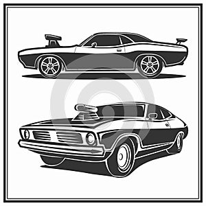 Muscle car poster set vector illustration